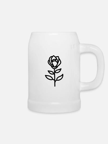 Rosa Blume - Bierkrug - Weiß