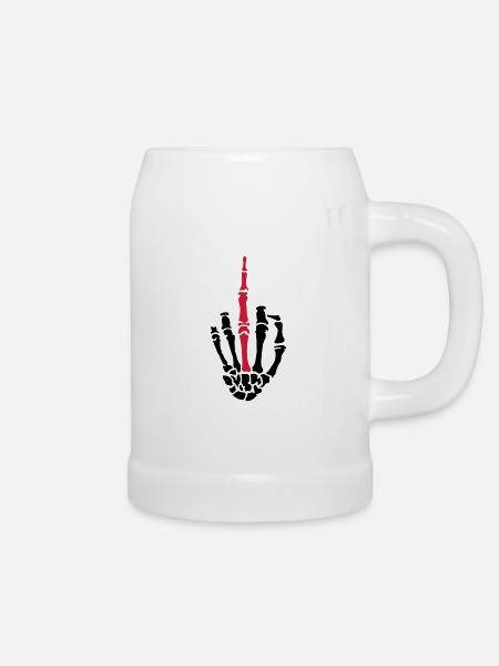 middle finger skulls - Bierkrug - Weiß