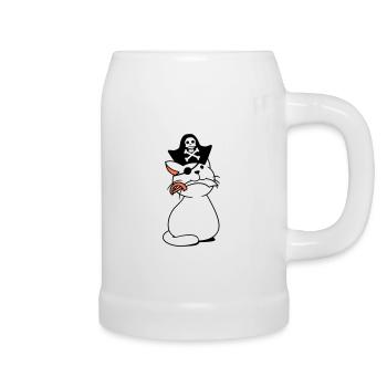 Cute Pirate Cat Buccaneer Eye Patch Hat Saber - Beer Mug - white - Right