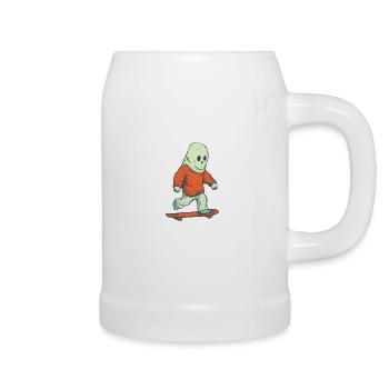 70s Cartoon Comic Style Ghost on His Skateboard - Beer Mug - white - Right