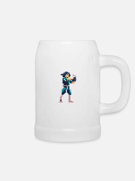 PixelArt, Fighter - Bierkrug - Weiß