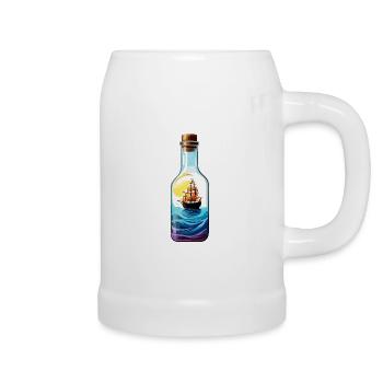 Navire dans une bouteille / Message dans une bouteille / Ahoy / ancre - Chope en céramique - blanc - Droite