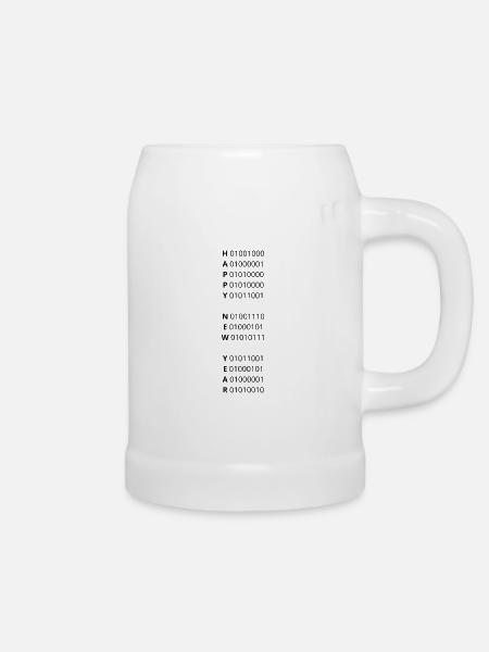 FROHES NEUES JAHR – Binärcode - Bierkrug - Weiß