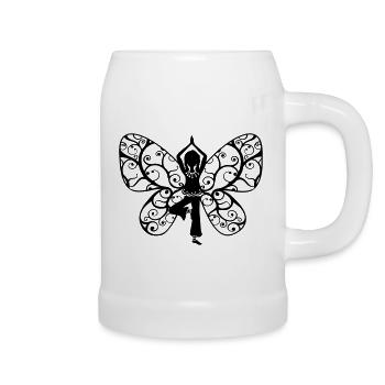 Yoga girl, butterfly wings, fairy, asana, teacher - Beer Mug - white - Right