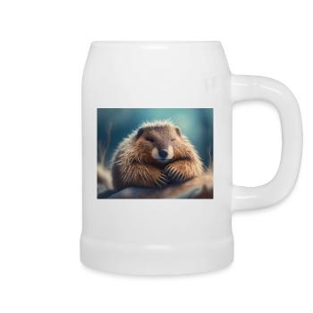 Cute animals doing hibernation – marmot - Beer Mug - white - Right