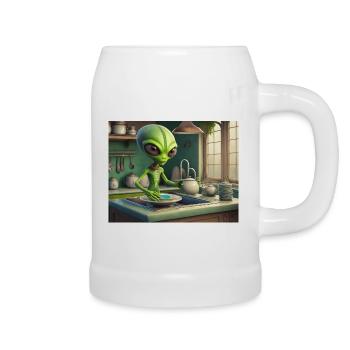 mignon petit vert rétro vintage alien tous les jours - Chope en céramique - blanc - Droite