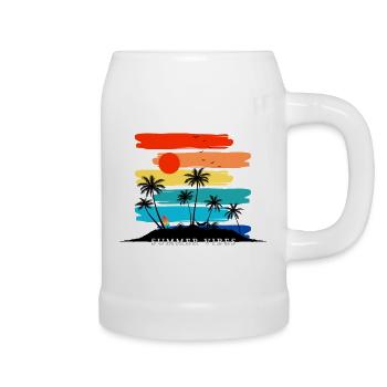 Sommer-Sonnenuntergangs-Palmen-Design Tropisch - Bierkrug - Weiß - Rechts