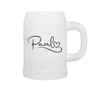 Paul Nom Prénom Coeur Décor - Chope en céramique - blanc - Droite