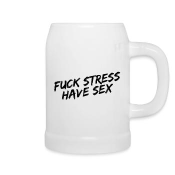 « Fuck Stress Have Sex » - Écriture au pinceau noir - Chope en céramique - blanc - Droite