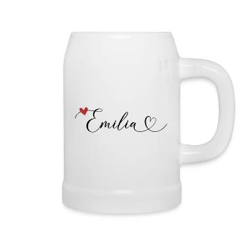 Emilia Surname First name Calligraphy Heart - Beer Mug - white - Right