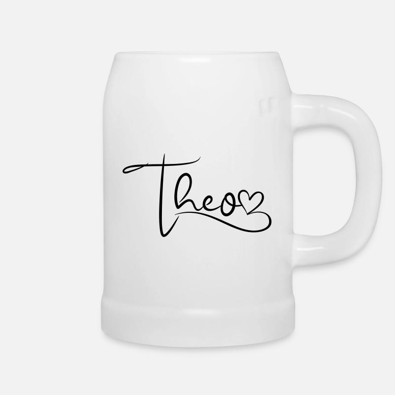 Theo Name First Name Heart Decor - Beer Mug - white