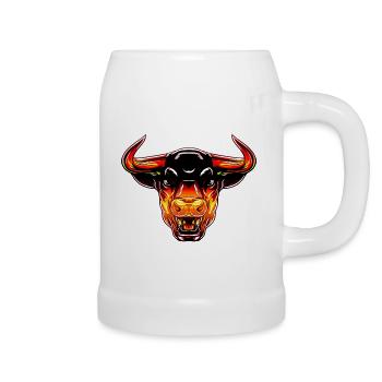 Bullenkopf Kuh Schwarz Weiß Niedlich Rot Lustiger Rancher Bulle - Bierkrug - Weiß - Rechts
