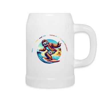 Slow Down Sloth Surf - Faultier Surf T-Shirt - Beer Mug - white - Right