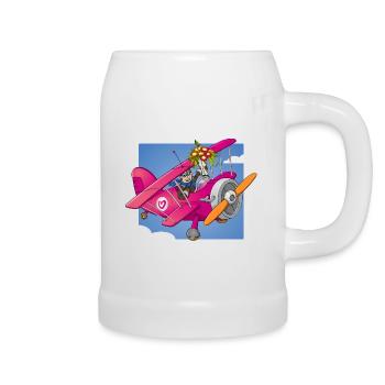 My valentine, pilot with flowers in airplane - Beer Mug - white - Right
