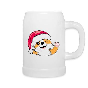 Chien Santa Corgi agitant la main - Chope en céramique - blanc - Droite