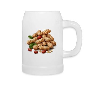 Cacahuètes grillées avec détails de feuilles - Chope en céramique - blanc - Droite
