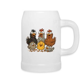 Bunte Hühner Cartoon Muster - Bierkrug - Weiß - Rechts