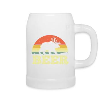 Bär Silhouette Bier Sonnenuntergang Retro - Bierkrug - Weiß - Rechts