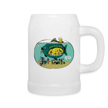 lustiger Bier Bauch Fisch Magen Comic Wassermann - Bierkrug - Weiß - Rechts