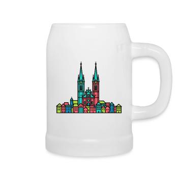 St. Gallen City Skyline Abbey Bibliothek Linienzeichnungen - Bierkrug - Weiß - Rechts