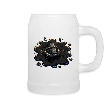Oil barrel with sunglasses in oil puddle - Beer Mug - white - Right