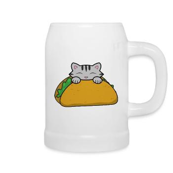 Happy Taco Tuesday, süße Katze, die einen Taco isst - Bierkrug - Weiß - Rechts