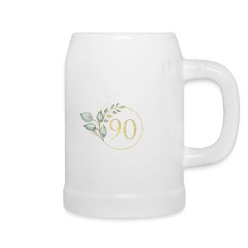 Zahl 90, Eukalyptus-Kranz, personalisierbar - Bierkrug - Weiß - Rechts