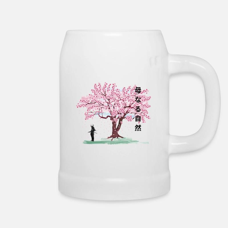 Under the blossoming cherry tree - Beer Mug - white