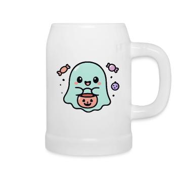 Ghost Foodie Smile Halloween - Beer Mug - white - Right