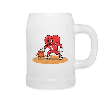 Heart Basketball Spieler Maskottchen im roten Trikot - Bierkrug - Weiß - Rechts