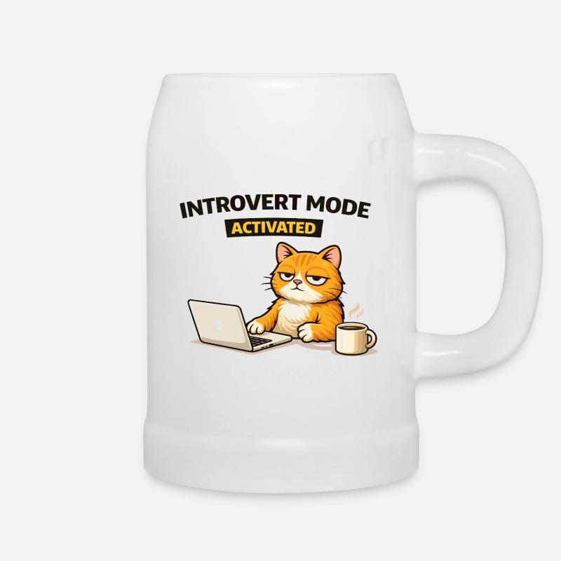 Introvert Mode Activated Cat - Beer Mug - white