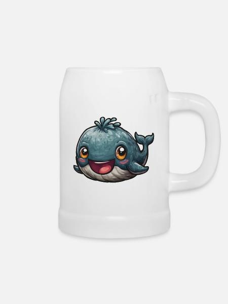 Kuschelige Blauwal-Illustration - Bierkrug - Weiß