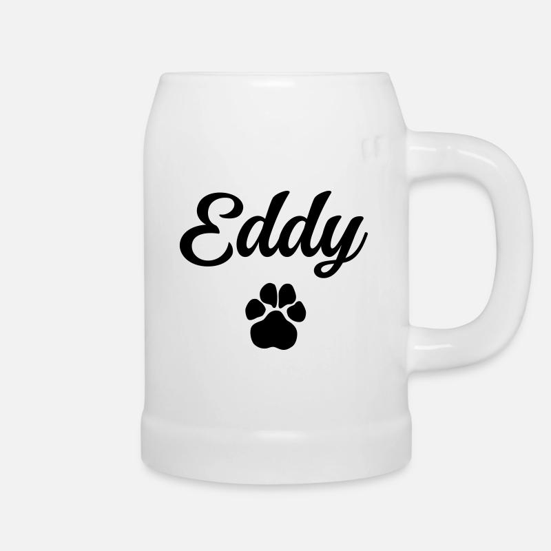 Hundename EDDY mit Pfote - Bierkrug - Weiß