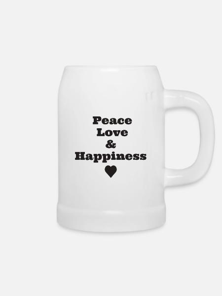 Peace Love & Happiness - Bierkrug - Weiß