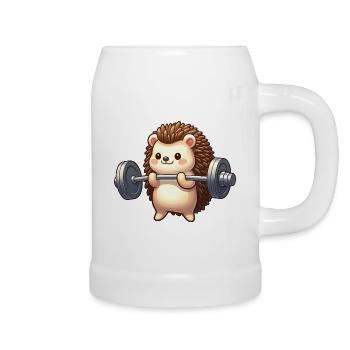 Igel Training Langhantel Workout Cartoon - Bierkrug - Weiß - Rechts