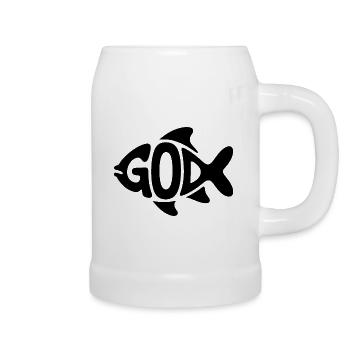 Gott Fisch - Christliches Logo - Bierkrug - Weiß - Rechts