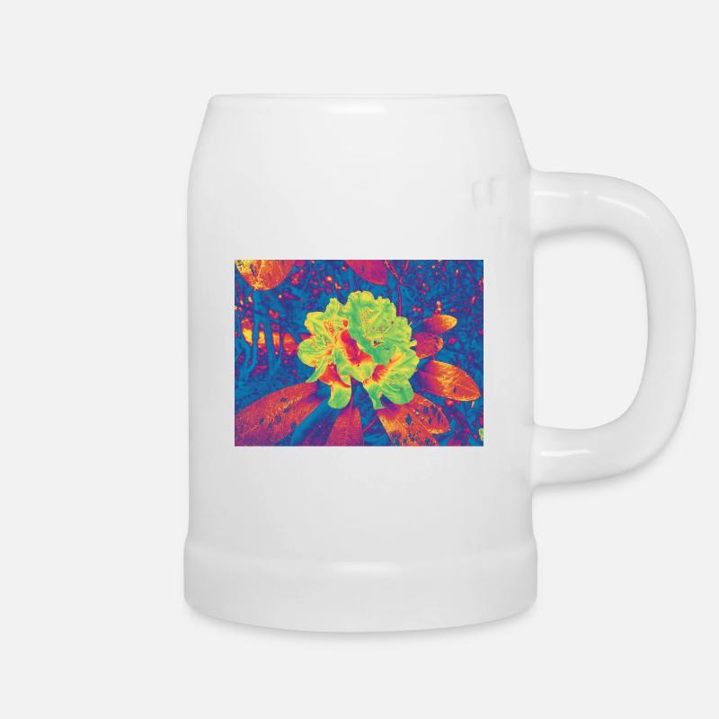 Neon Bloom Psychedelische Blume - Bierkrug - Weiß