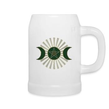 Moon - Pentagram - Venus flower - green - Beer Mug - white - Right