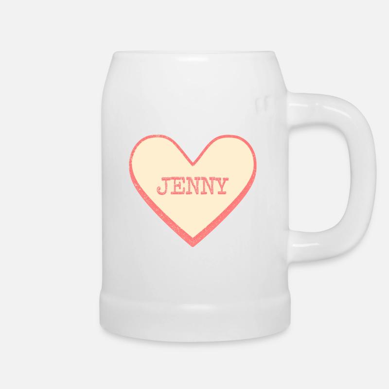 Jenny Name First Name Pink Sugar Heart - Beer Mug - white