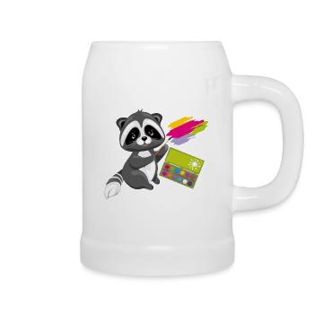 Waschbär mit Pinsel- und Aquarellfarben - Bierkrug - Weiß - Rechts