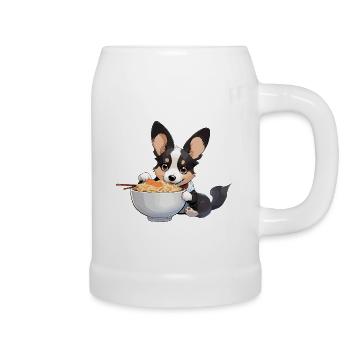 Corgi qui mange des ramens #3 - Chope en céramique - blanc - Droite