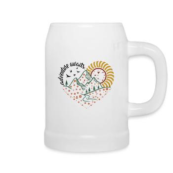 Adventure Awaits – Inspired by 70s Travel Posters - Beer Mug - white - Right