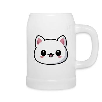Niedlicher Kawaii-Katzenkopf im Stil - Bierkrug - Weiß - Rechts