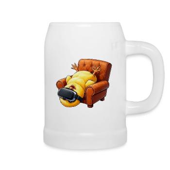 Chick with VR glasses in armchair - Beer Mug - white - Right
