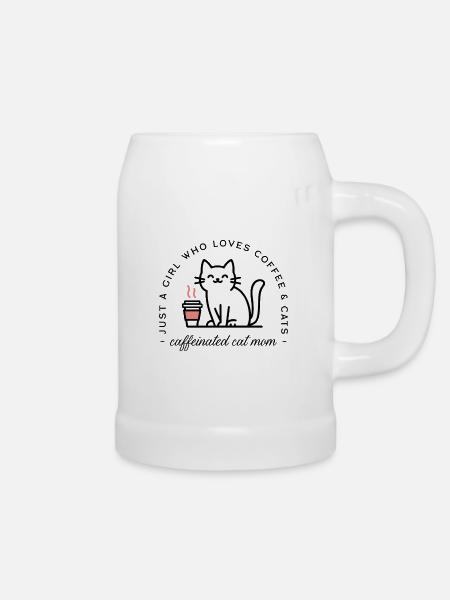 Katzenmama, Kaffeemädchen-Ästhetik - Bierkrug - Weiß