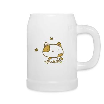 Chat mignon - Chope en céramique - blanc - Droite