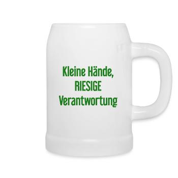 Small Hands, Huge Responsibility Parent Saying - Beer Mug - white - Right