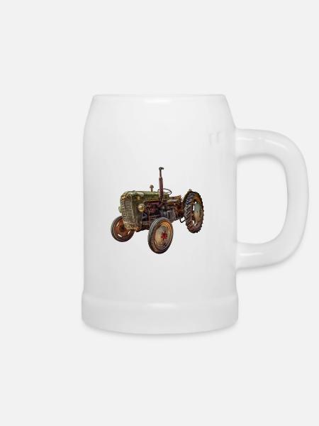 grüner Traktor Oldtimer - Bierkrug - Weiß