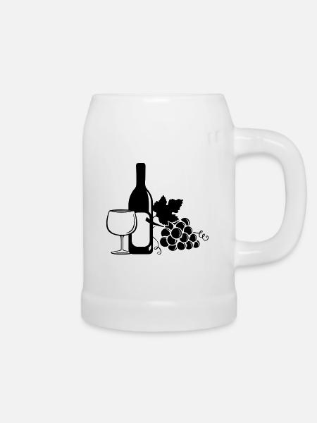 wine bottle grapes - Bierkrug - Weiß