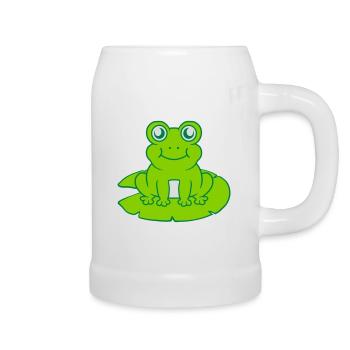 Frog sits water lily Seeblatt - Beer Mug - white - Right
